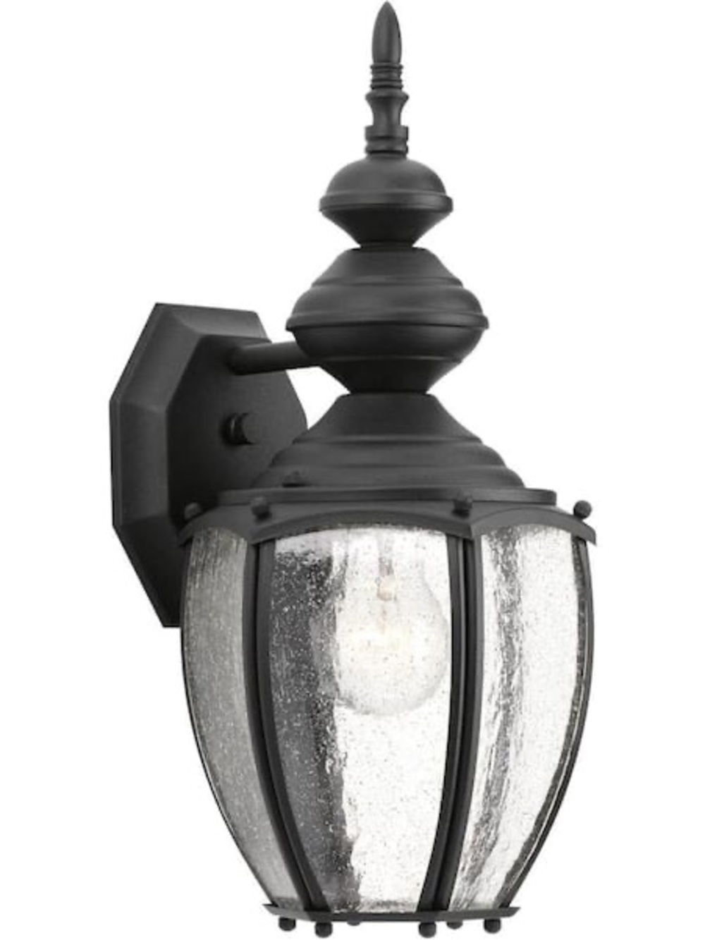 Matte Black Outdoor Lantern with Seeded Glass